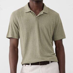 M Tall Linen-Blend Polo with Johnny Collar Banana Republic